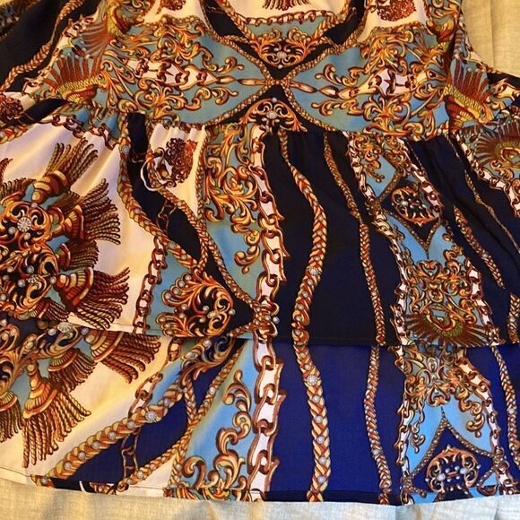 Golden Sirena Maxi Dress On/Off Shoulder, Short Sleeve, High Low Ruffled hem. - Picture 8 of 9